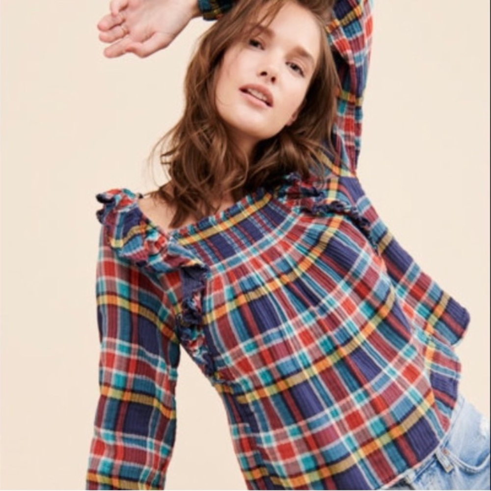 NWT Free People Sienna Plaid Pullover top.